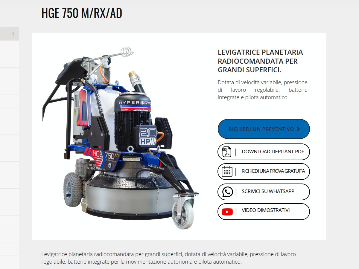 Levigatrice professionale per pavimenti Hyper Grinder HGE M⁄RX⁄AD: potenza automazione e controllo per grandi superfici